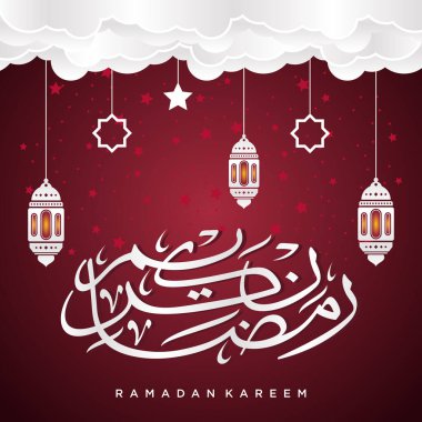 Ramadan Kareem Greeting Card. Social Media post template Ramadhan Mubarak. Translated: Happy & Holy Ramadan. Month of fasting for Muslims. Arabic Calligraphy. Vector Illustration clipart