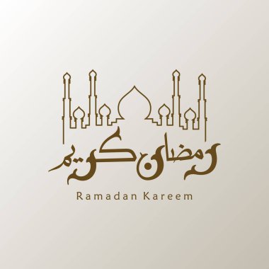 Ramazan Kareem tebrik kartı. Sosyal medya Ramadhan Mübarek 'in şablonunu gönderdi. Tercümesi: Mutlu Ramazanlar. Müslümanlar için bir aylık oruç. Arapça Kaligrafi. Vektör İllüstrasyonu