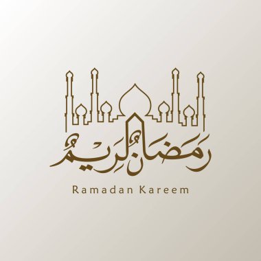 Ramazan Kareem tebrik kartı. Sosyal medya Ramadhan Mübarek 'in şablonunu gönderdi. Tercümesi: Mutlu Ramazanlar. Müslümanlar için bir aylık oruç. Arapça Kaligrafi. Vektör İllüstrasyonu