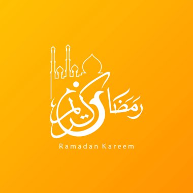 Ramazan Kareem tebrik kartı. Sosyal medya Ramadhan Mübarek 'in şablonunu gönderdi. Tercümesi: Mutlu Ramazanlar. Müslümanlar için bir aylık oruç. Arapça Kaligrafi. Vektör İllüstrasyonu