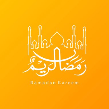 Ramazan Kareem tebrik kartı. Sosyal medya Ramadhan Mübarek 'in şablonunu gönderdi. Tercümesi: Mutlu Ramazanlar. Müslümanlar için bir aylık oruç. Arapça Kaligrafi. Vektör İllüstrasyonu