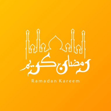 Ramazan Kareem tebrik kartı. Sosyal medya Ramadhan Mübarek 'in şablonunu gönderdi. Tercümesi: Mutlu Ramazanlar. Müslümanlar için bir aylık oruç. Arapça Kaligrafi. Vektör İllüstrasyonu
