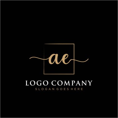 Dikdörtgen şablon vektörü ile AE İlk el yazısı logosu