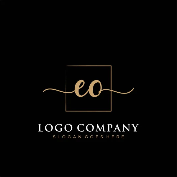 Inicial Logotipo Escritura Mano Con Vector Plantilla Rectángulo — Vector de stock