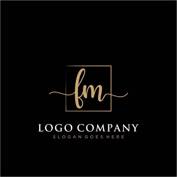 Inicial Logotipo Escritura Mano Con Vector Plantilla Rectángulo — Vector de stock