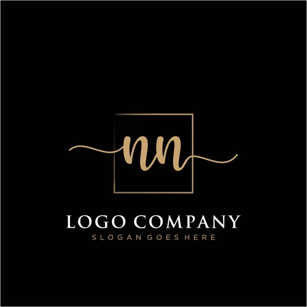 Inicial Logotipo Escritura Mano Con Vector Plantilla Rectángulo — Vector de stock