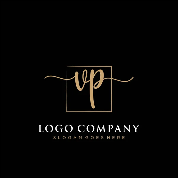VP Initial handwriting logo with rectangle template vector