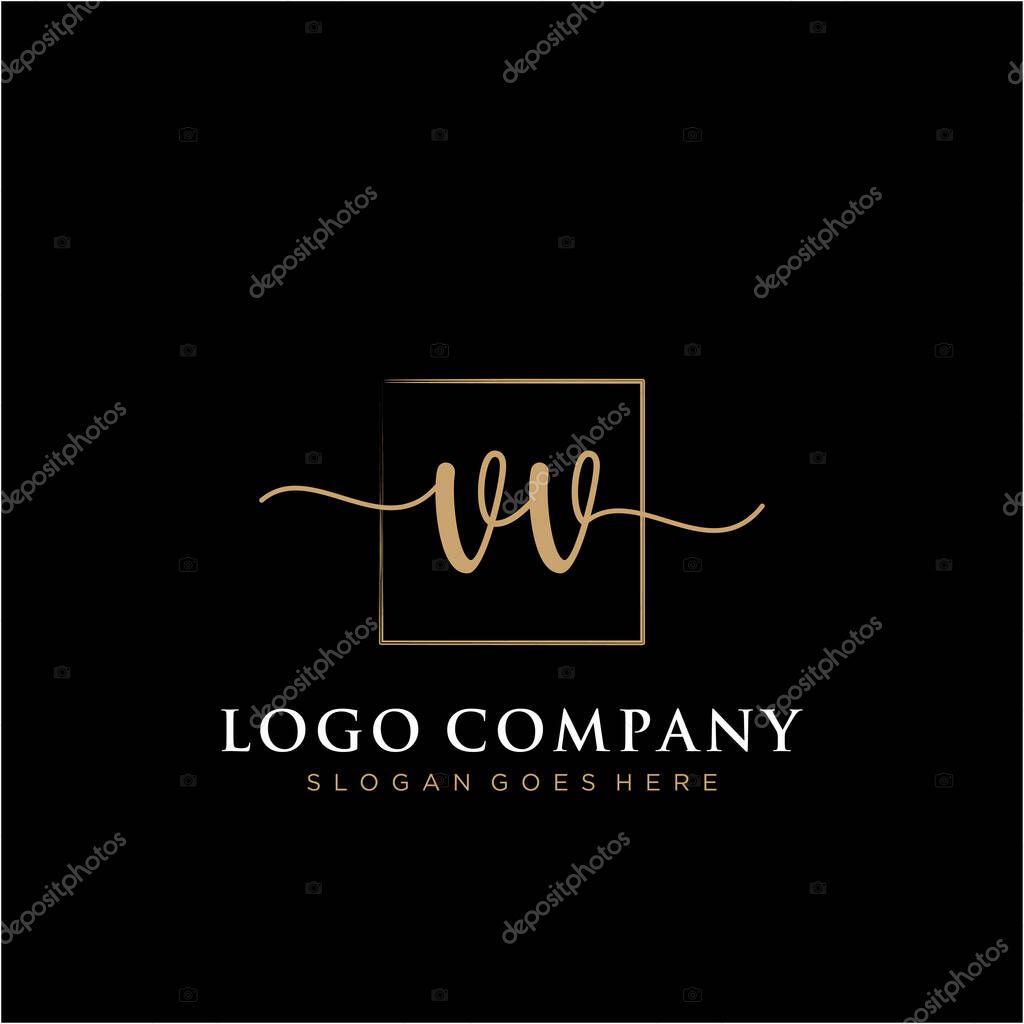 VV Initial handwriting logo with rectangle template vector