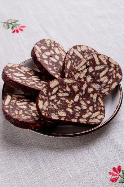 Chocolade biscuit salami — Stockfoto