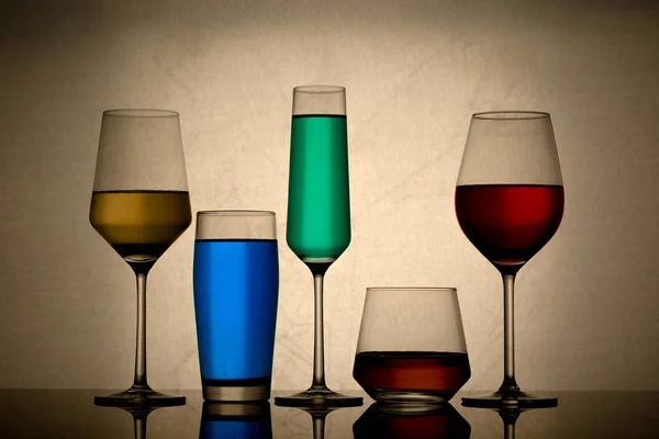 Grungy image of various alcoholic glasses — Stock Photo, Image