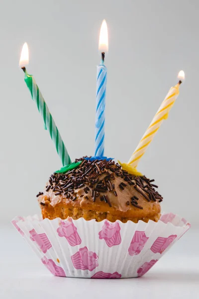 Cupcake with candle — Stock Photo, Image