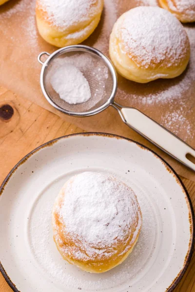 Homemade donut with powder sugar — Stock Photo, Image