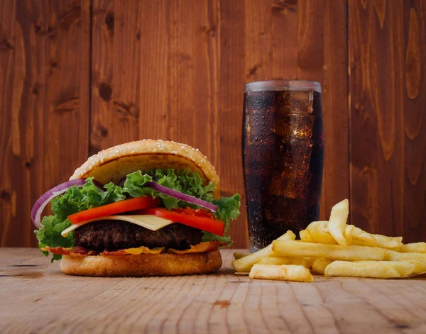 Hamburger with fries — Stock Photo, Image