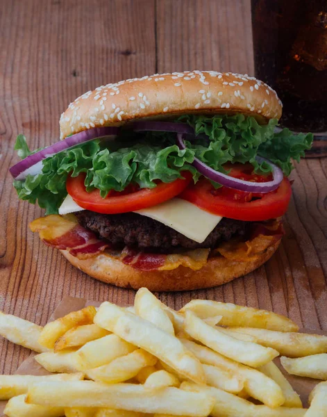 Hamburger with fries — Stock Photo, Image