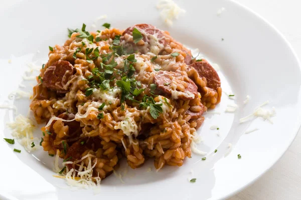 Chorizo risotto ile domates
