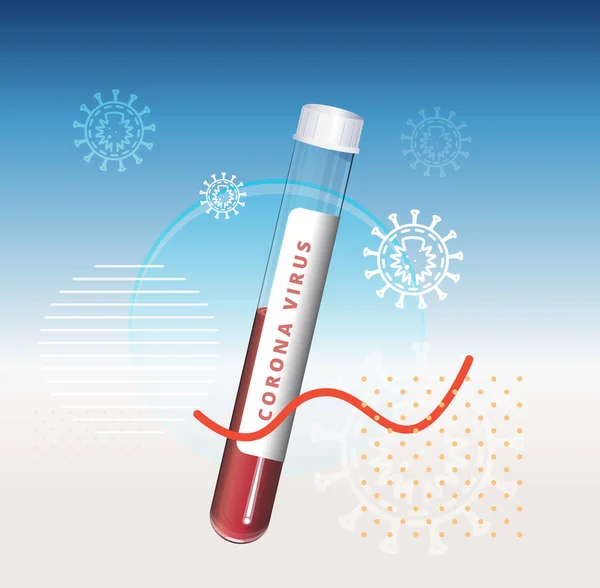 コロナウイルスラベル付きグラスコレクションチューブの血液サンプル イラスト — ストックベクタ