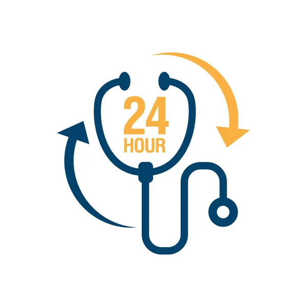 24 hodin lékařské služby logo ikonvektor. znamení 24 / 7 dne a n — Stockový vektor