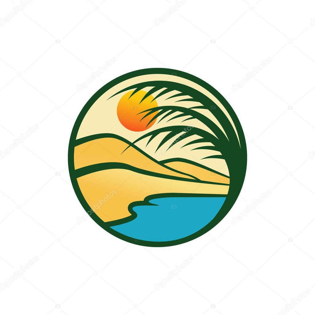 Oasis logo design vector illustration. Water in the middle of the desert concept