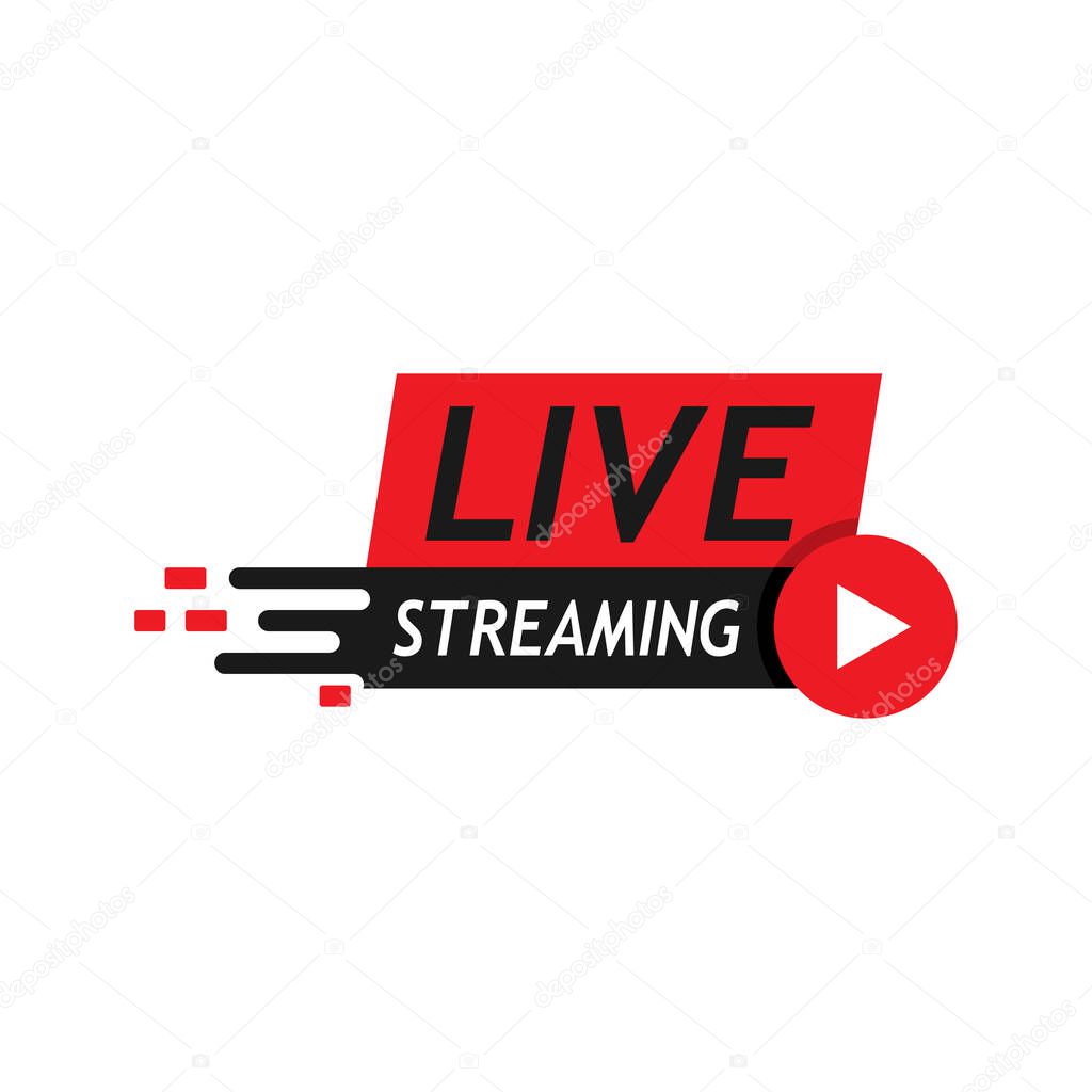 Live streaming logo icon vector design a stylist text square rounded element with play button for TV news or online broadcasting