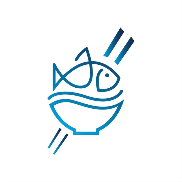 Pescado en la parte superior del vector del logotipo del tazón de arroz para restaurante oriental y — Vector de stock