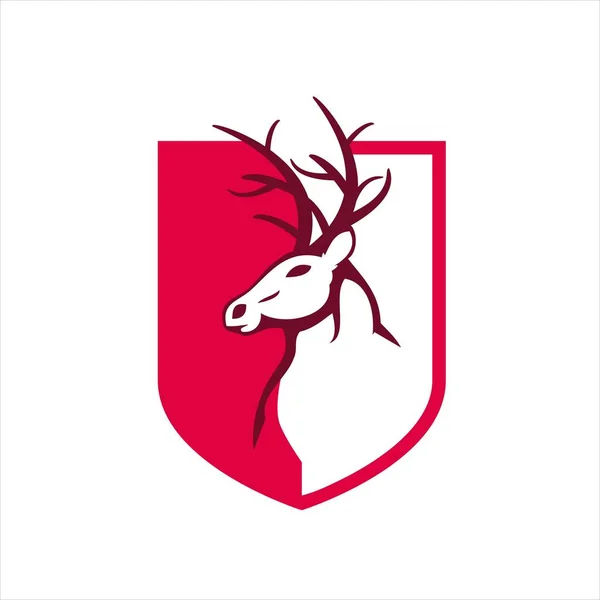 盾と頭の鹿のロゴデザインベクトル動物野生動物の冒険 — ストックベクタ