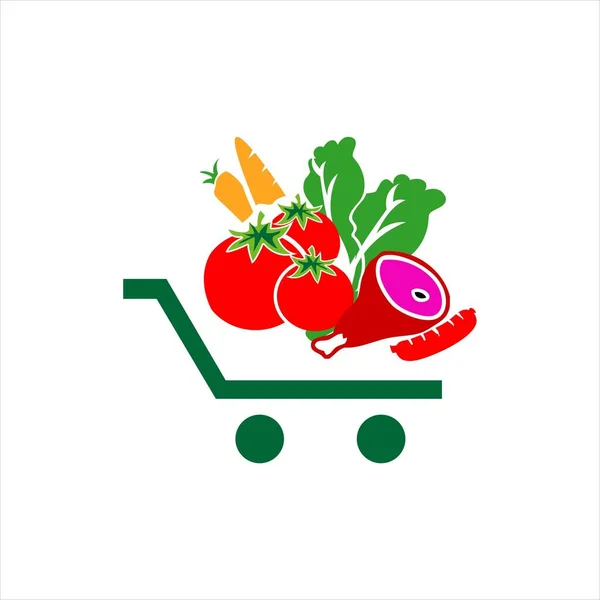 Gemüse auf dem Einkaufswagen Lebensmittelgeschäft Logo Symbol Design Symbol Vect — Stockvektor