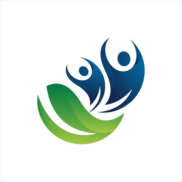 Logo astratto delle persone sane con elementi vegetali e verdi — Vettoriale Stock