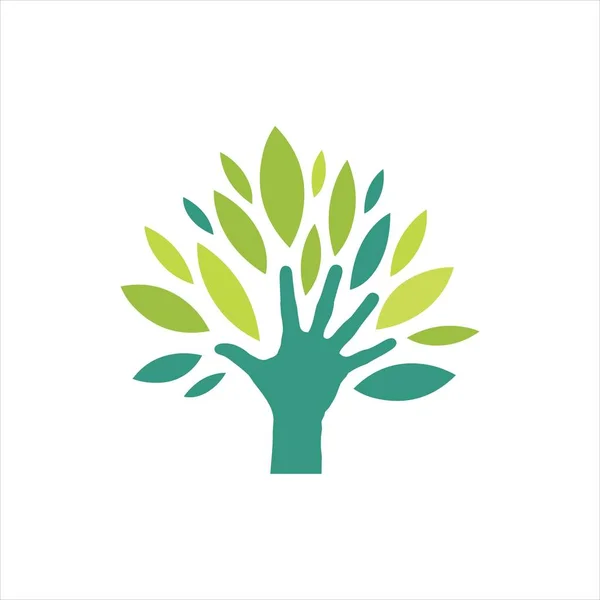 Çevresel yeşil el logosu taşıyıcı tasarımı Doğayı koruyan insanlar — Stok Vektör