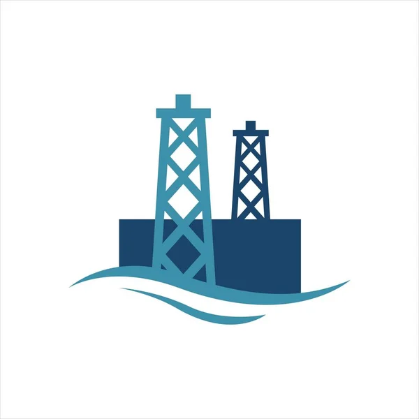 Costa petróleo plataforma logo icono diseño vector perforación en el mar te — Vector de stock