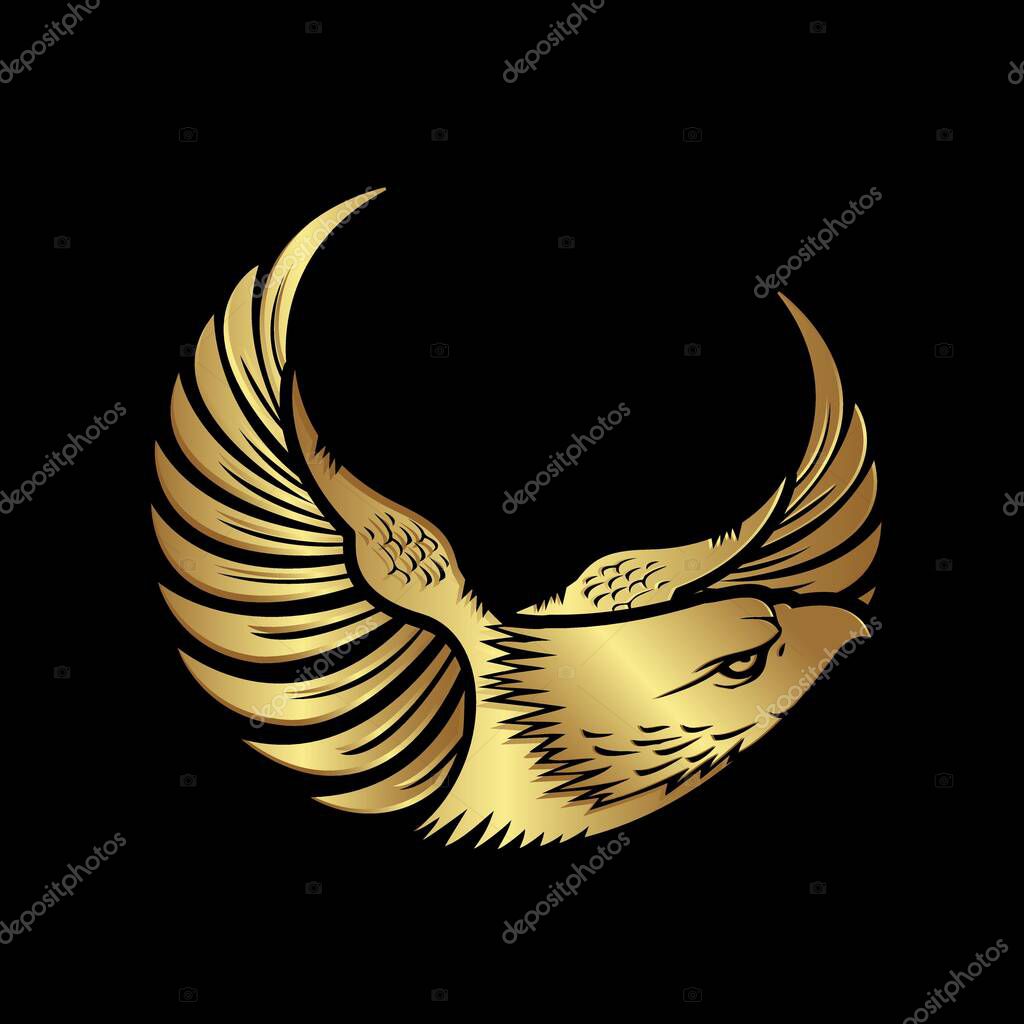 Gold head of hawk falcon eagle vector Logo design icon illustration template