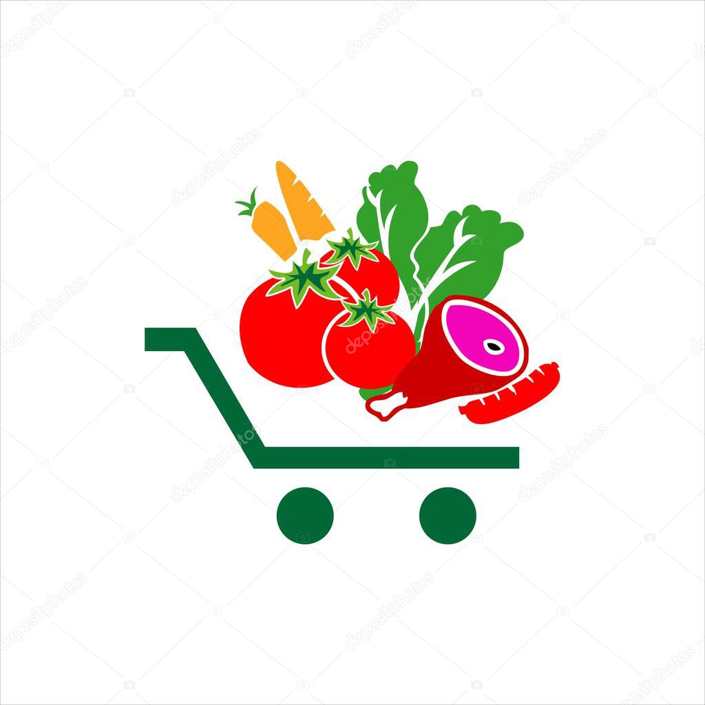 vegetables on shopping cart grocery logo icon design symbol vect