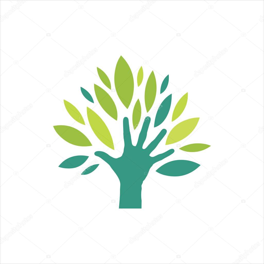 eco green hand logo vector design people who protect nature conc