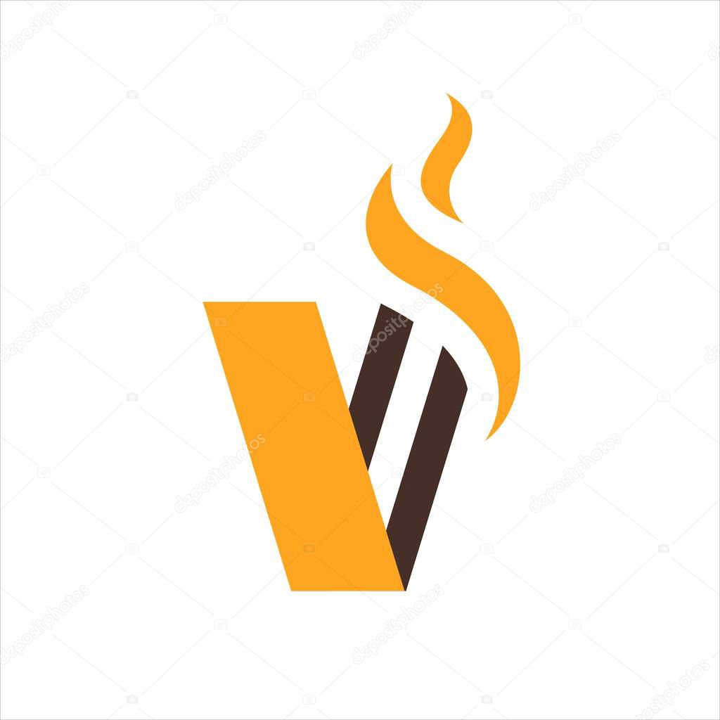 E cigarette vaporize vape logo design vector burning initial V icon symbol graphic