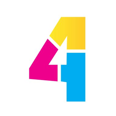 Renkli 4 numaralı özel yapım logo vektör tasarımı çizimi