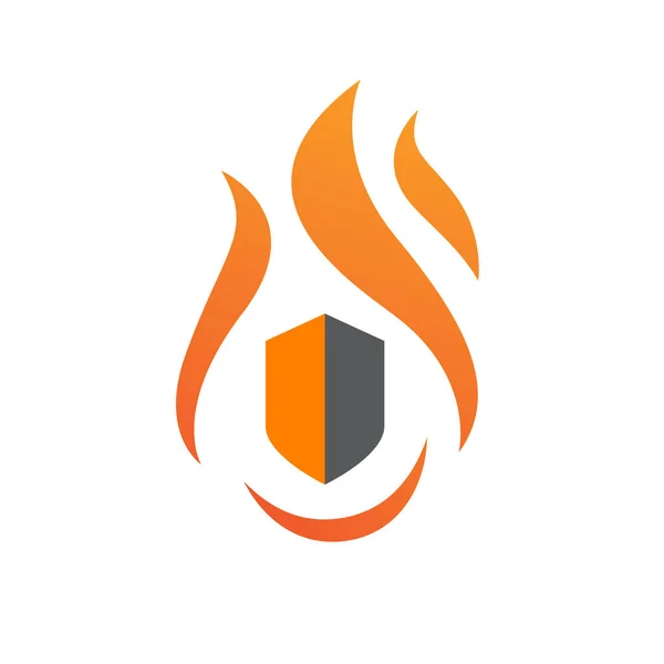 Escudo e conceito de proteção contra incêndio logotipo personalizado bombeiro vecto — Vetor de Stock