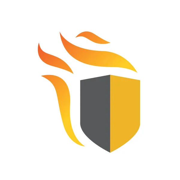 Escudo e conceito de proteção contra incêndio logotipo personalizado bombeiro vecto — Vetor de Stock
