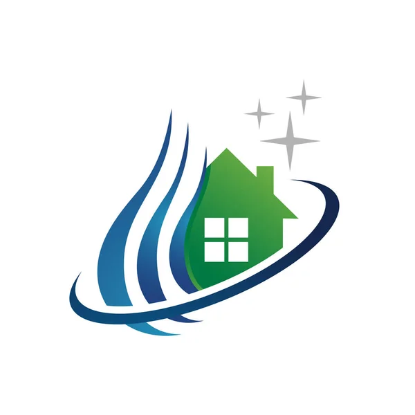 Casa casa casa limpeza logotipo design com ícone de símbolo de água e brilho —  Vetores de Stock