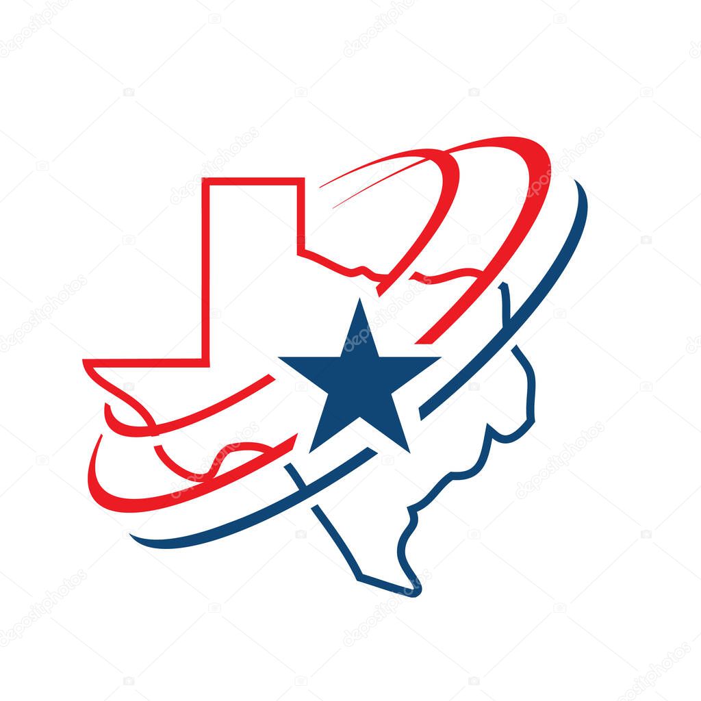 Star texas map logo design vector in blue and red flags color