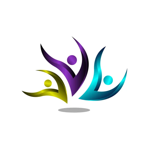 Colorful diversity of people community logo design vector illust — ストックベクタ