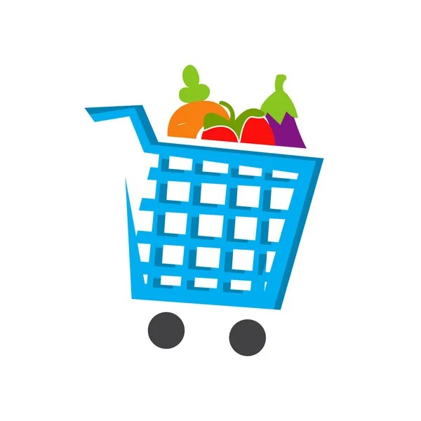 Vegetables on shopping cart trolley grocery logo icon design vec — Stock Vector