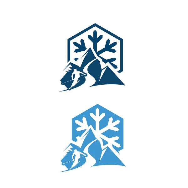 Silhoutte de glace montagne et ski personne pour ski logo vecteur — Image vectorielle