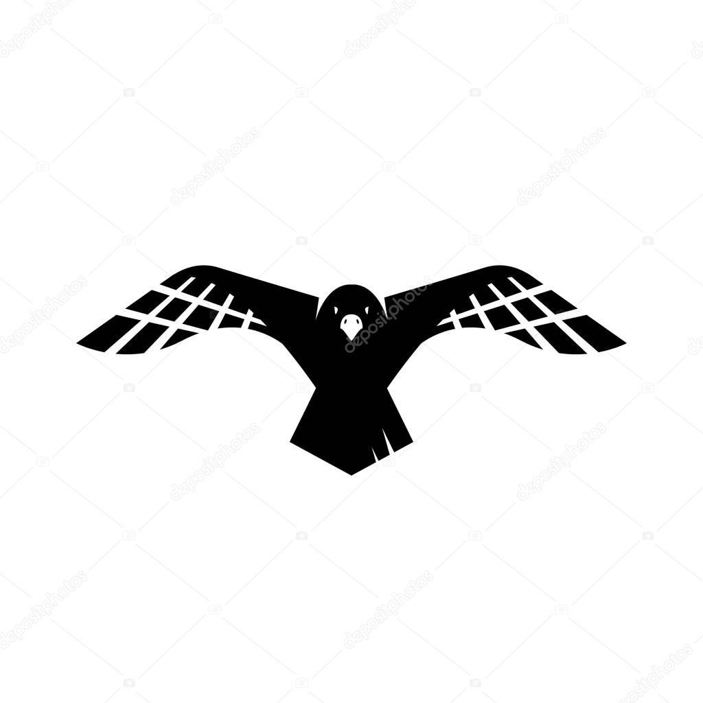 flying black crow raven logo design vector sign illustrations