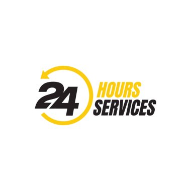 24 saatlik servis logosu vektör simgesi. Gece / gündüz işaretleri beklemede.