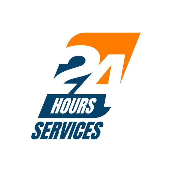 Ícone do vetor do logotipo do serviço 24 horas. Aguarde 24 / 7 sinal dia / noite se —  Vetores de Stock