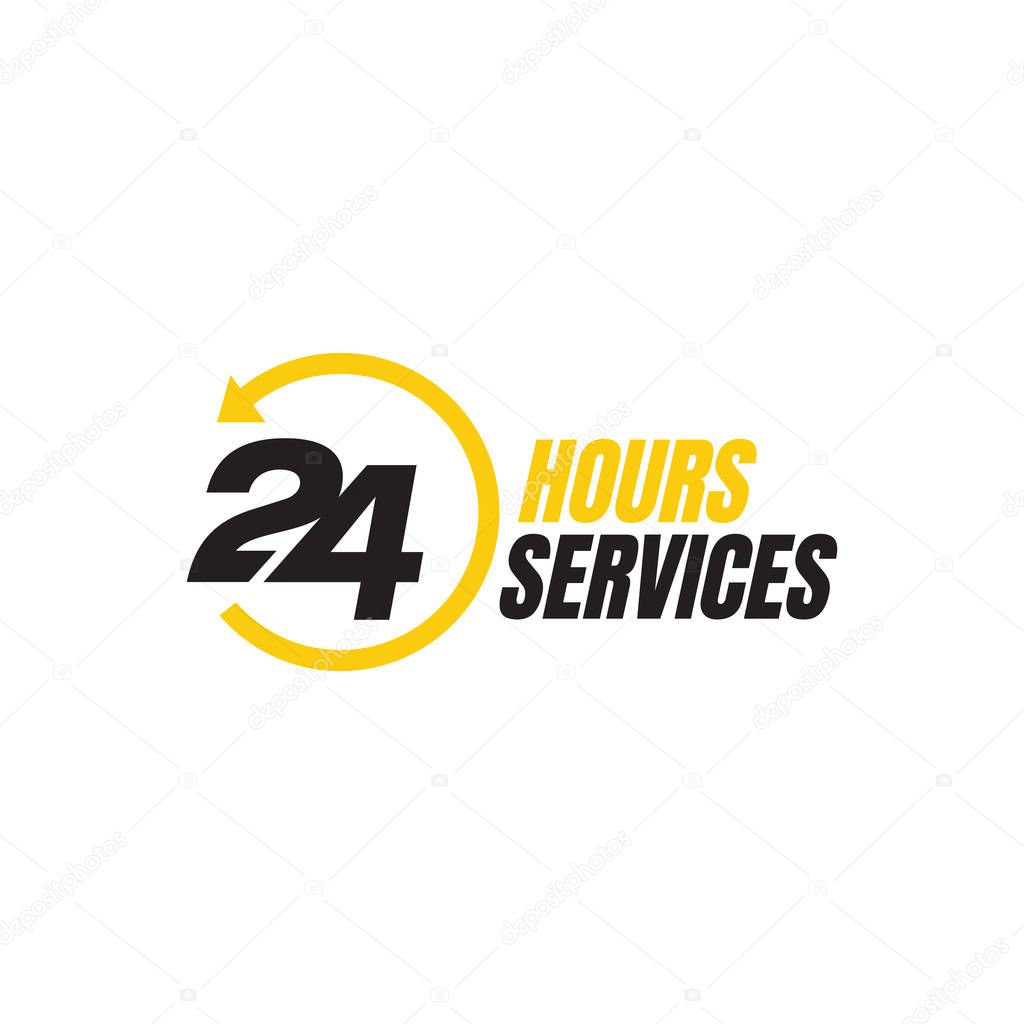 24 hour service logo vector icon. Standby 24/7 sign day/night services button symbol