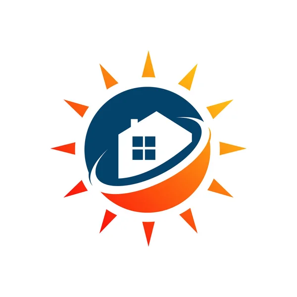 Logo énergie solaire icône vectorielle illustration soleil et toit design t — Image vectorielle