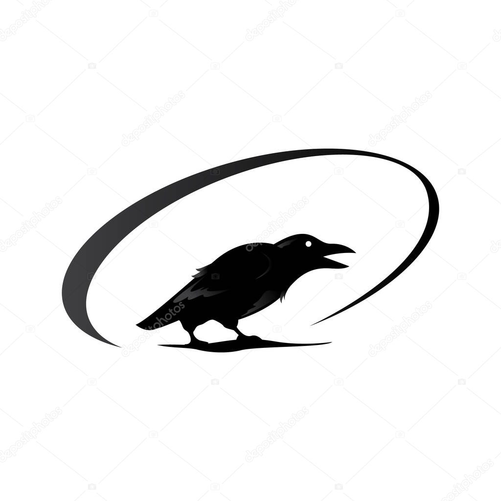 Simple black crow raven logo design vector sign illustrations