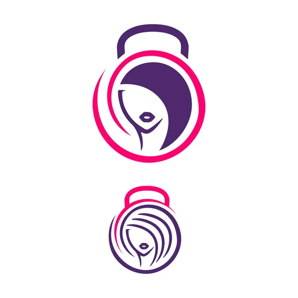 Vrouw Gezicht Combineren Met Kettlebell Voor Vrouwen Fitness Logo Ontwerp — Stockvector