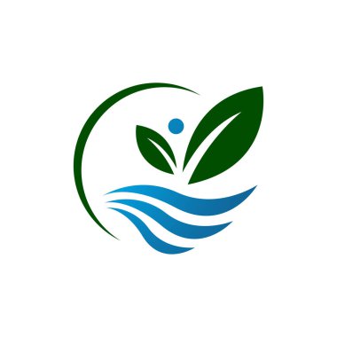 yeşil mavi yaprak ve saf su logosu tasarım vektör çizimleri
