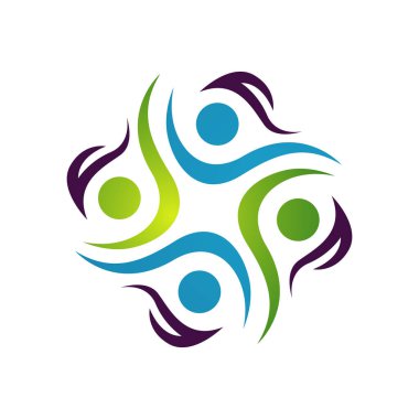 daire yuvarlak bağlı birlik yeşil insanlar topluluk logo tasarım vektör çizimleri